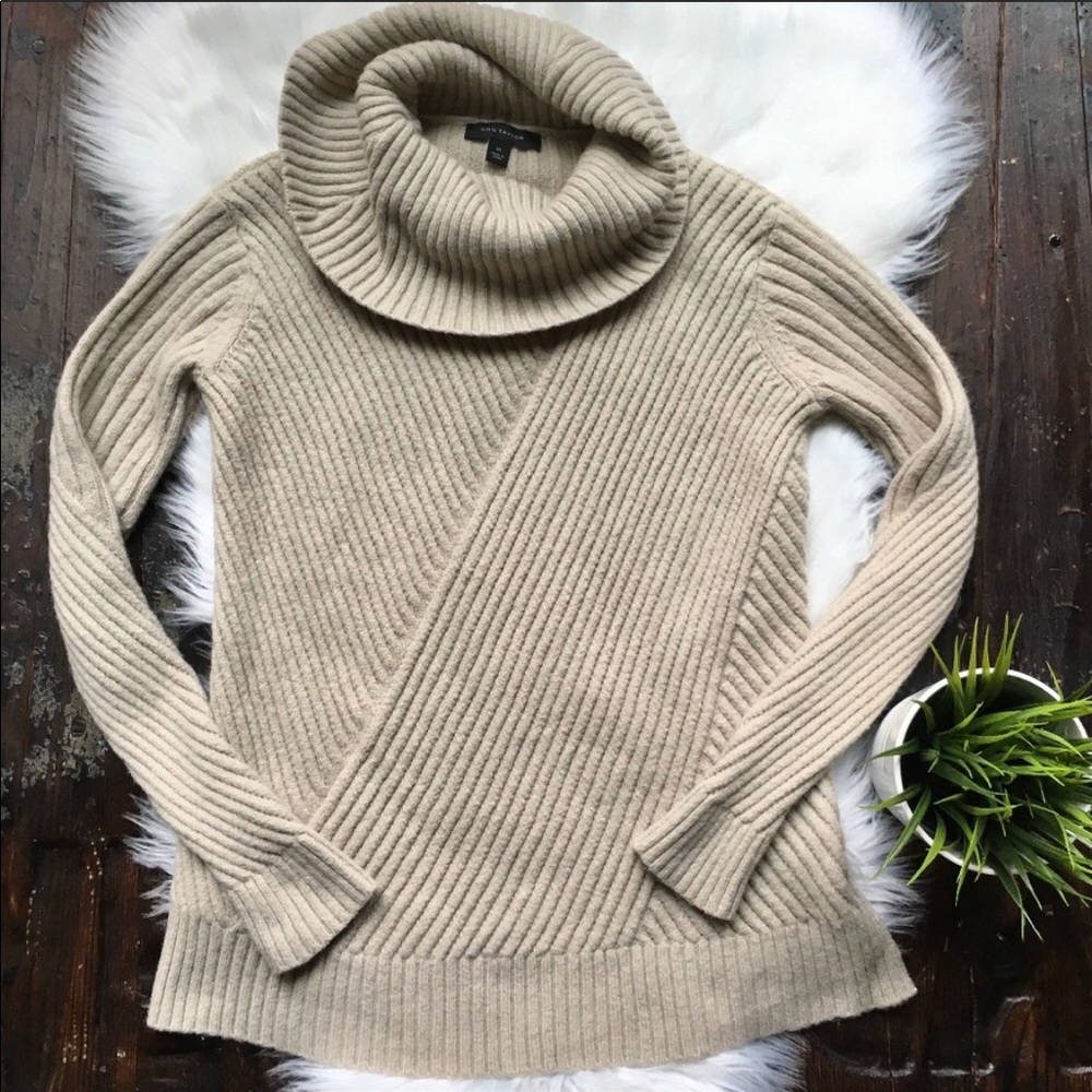 ANN TAYLOR Alpaca Wool Ribbed Cowl Neck Sweater